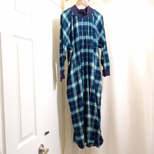 Blue Plaid Flannel Sleep Tunic Kaftan Loungewear 100% Cotton - Size 2X